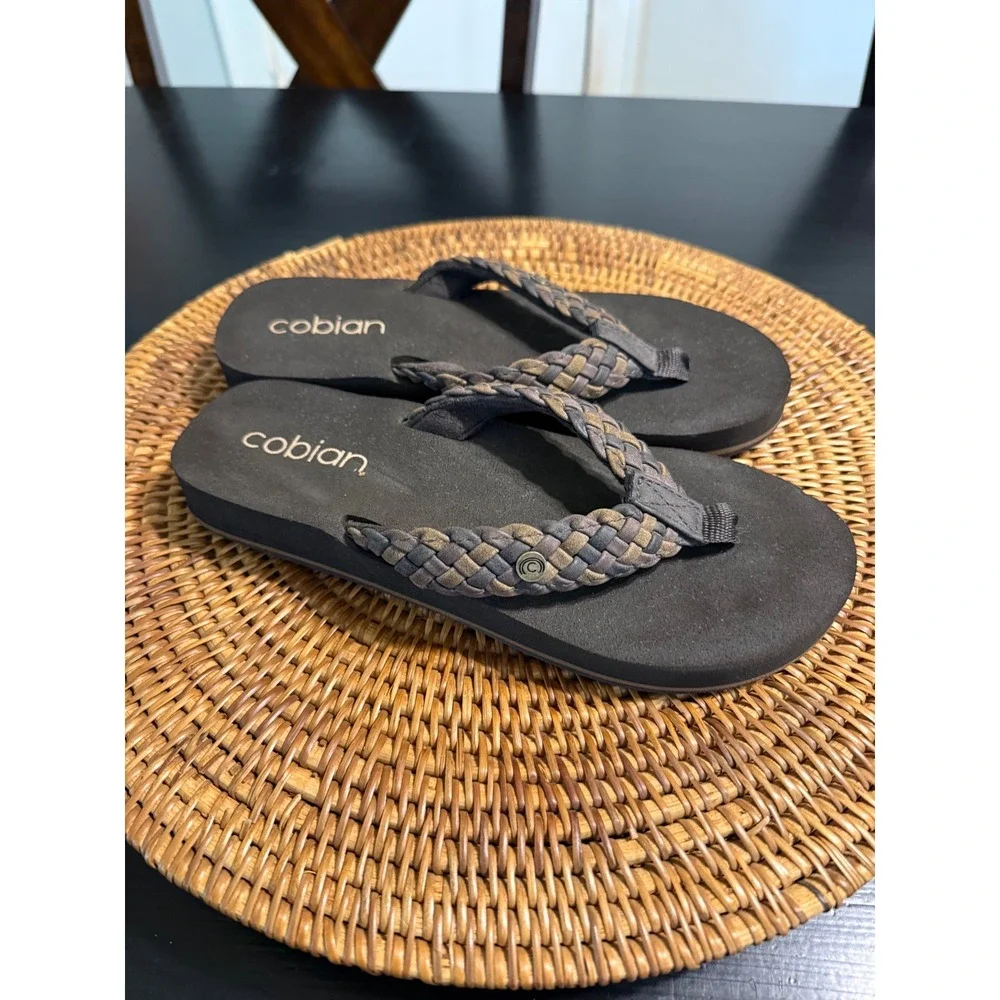 Cobian Braided Strap Flip Flops Brown Womens Size 7 Woven Thong Sandalsi